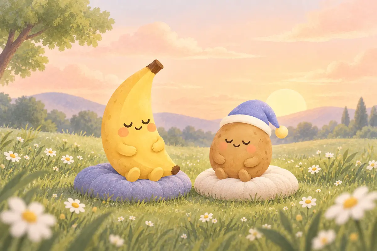 Nana and Tato breathing gently together on meadow cushions